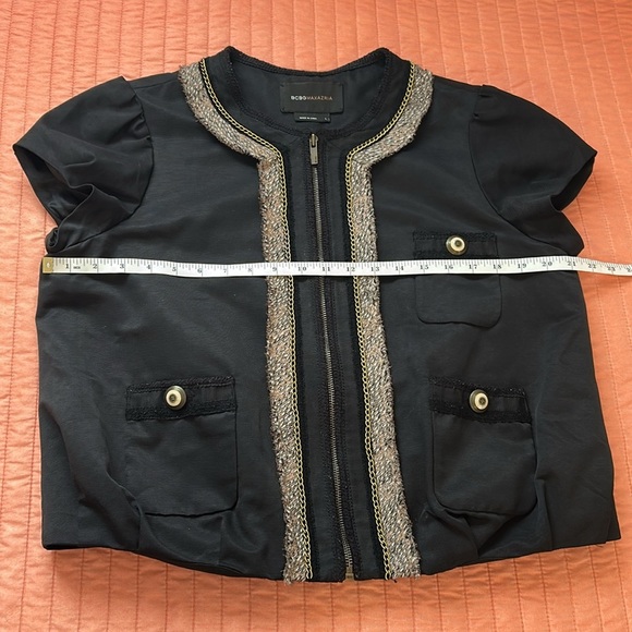 BCBG MaxAzria Jacket Chain Tweed Trim Ballon Hem and Cap Sleeve size Large - Picture 12 of 15